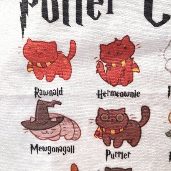 Potter Cats White Cloth Tote Bag 15.25”x13.75” Harry Hermione Magic Hogwarts NEW - Picture 3 of 6